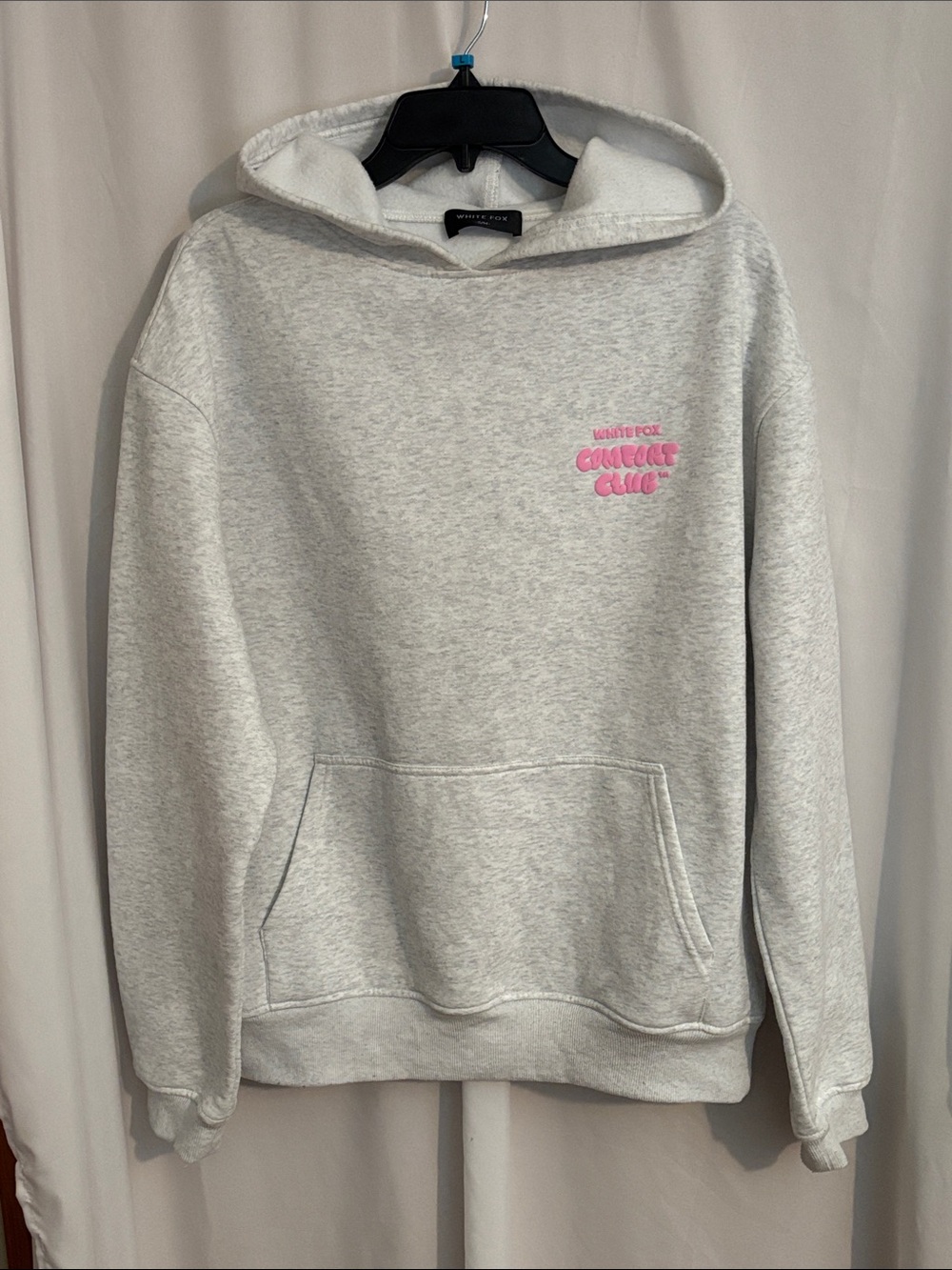 White Fox Boutique Oversized Grey Comfort Club Hoodie w/Pink Puff Print Size S/M
